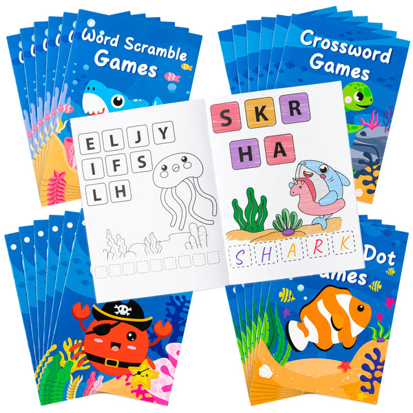 Zainpe 24Pcs Ocean Animals Activity Coloring Game Books Maze Crossword Dot to Dot Color Game Booklets Crab Turtle Shark Clownfish Pattern DIY Art Drawing Gift Party Favors Supplies Goodie Bag Filler