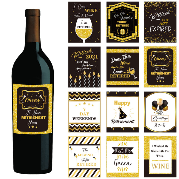 Zainpe 24Pcs Retirement Wine Table Bottle Label Stickers 2021 with 12 Different Designs Officially Happy Retirement Gifts Cheers Party Decoration Supplies for Retired Teacher Nurse Dad Mom Friend