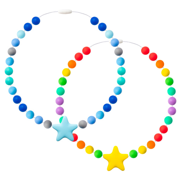 Zainpe 2Pcs Silicone Necklaces Set Round Bead Yellow Star Pendant DIY Handmade Crafts Adjustable Multicolor Beads Necklace Bracelets Accessories for Girls Women Kids Gift Necklace-Rainbow