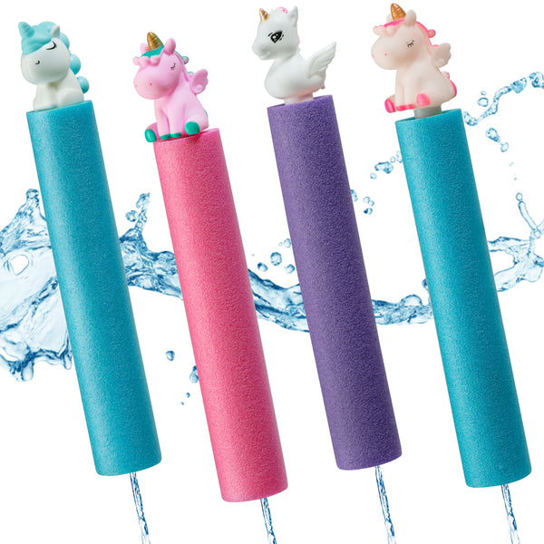 Zainpe 4Pcs Foam Water Guns Unicorn Water Soakers Lightweight Water Blaster for Summer Swimming Pool Beach Party Garden Fighting Game 30 Feet Range Water Squirt Shooter Toy for Outdoor Play Kids Adult