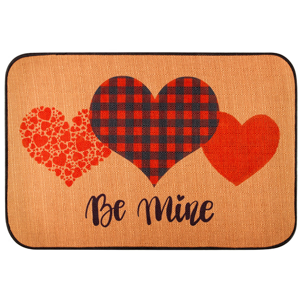 Zainpe Valentine's Day Doormat Linen Checker Red and Black Love Heart Be Mine Pattern Non-Slip Rubber Carpet Reusable Entrance Rug Backing Floor Washable Welcome Door Mat for Outdoor Indoor Home Decor