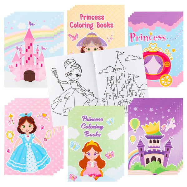 Zainpe 24Pcs Princess Coloring Books for Kids DIY Art Drawing Book with Unicorn Rainbow Star Castle Patterns Color Booklets for Girls Birthday Party Favor School Classroom Rewards Goodie Bag Filler