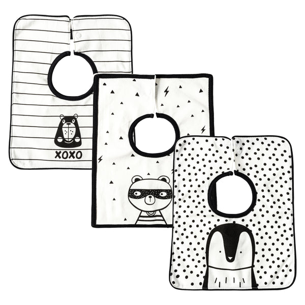 Zainpe 3Pcs Snap Muslin Cotton Feeding Bibs for Baby Bear Penguin Neutral Neck Bib Soft & Absorbent Machine Washable Burp Cloths for Unisex 0-36 Month Infant Newborn Toddler Drooling Teething