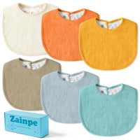 Zainpe 6Pcs Muslin Cotton Back Snap Baby Bibs Yellow Soft Waterproof Infant Bibs Adjustable Absorbent Winter Christmas Gift Saliva Towels for Boy Girl Newborn Toddler Feeding Teething 0-36 Months