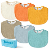 Zainpe 6Pcs Muslin Cotton Back Snap Baby Bibs Yellow Soft Waterproof Infant Bibs Adjustable Absorbent Winter Christmas Gift Saliva Towels for Boy Girl Newborn Toddler Feeding Teething 0-36 Months