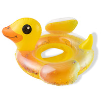 Zainpe Duck Inflatable Pool Float with Baby Safety Seat, Yellow Inflation Swimming Ring with Glitters Outdoor Water Lounge Inflatable Raft Tube Fun Beach Floaty Toy for Infant Toddlers Kids Children