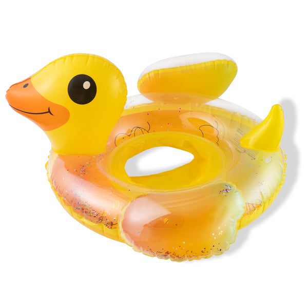 Zainpe Duck Inflatable Pool Float with Baby Safety Seat, Yellow Inflation Swimming Ring with Glitters Outdoor Water Lounge Inflatable Raft Tube Fun Beach Floaty Toy for Infant Toddlers Kids Children