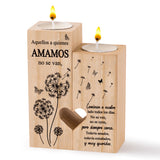 Zainpe Spanish Sympathy Candle Holders for Loss of Loved One, Wooden Heart Condolence Remembrance Keepsake Candlestick Table Decor for Mom Dad Grandma Friend, Spanish Memorial Bereavement Present