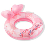 Zainpe Pink Bow Inflatable Pool Float with Duty Handles, Sweet Bowknot Inflation Swimming Ring Summer Outdoor Water Lounge Inflatable Raft Tube Fun Beach Floaties Vinyl Swim Floaty Pool Toys for Kids