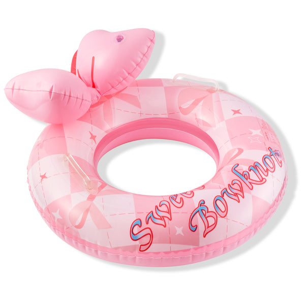 Zainpe Pink Bow Inflatable Pool Float with Duty Handles, Sweet Bowknot Inflation Swimming Ring Summer Outdoor Water Lounge Inflatable Raft Tube Fun Beach Floaties Vinyl Swim Floaty Pool Toys for Kids