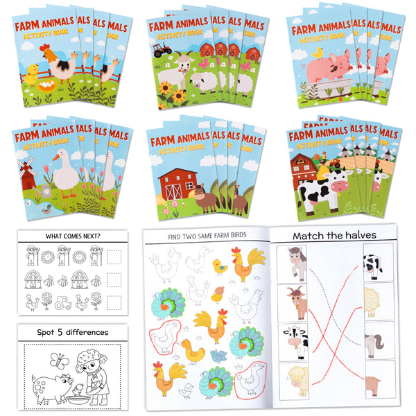 Zainpe Activity Coloring Books for Kids - 24Pcs Farm Animals Fun Game Book with Cows Chickens Duck Sheep Pattern Maze Crossword Dot to Dot Game Booklets Party Favors Supplies Goodie Bag Gift Filler