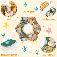Zainpe 6Pcs 360° Rotate Baby Bibs Waterproof Snap Baby Bib Summer Shell Starfish Lemon Cotton Absorbent Feeding Burp Cloth for Unisex Infant Newborn 0-12 Months Boys Girls Drooling Teething Toddler