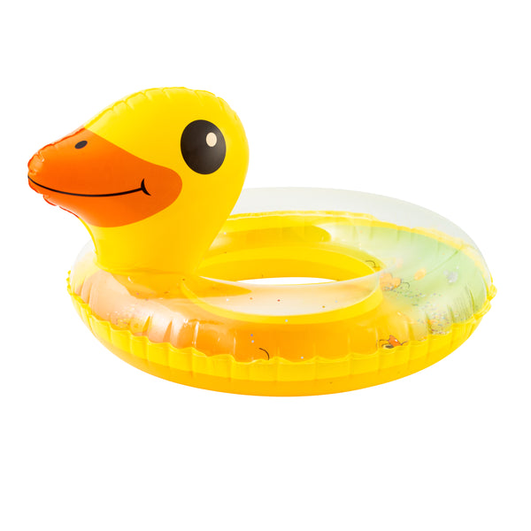 Zainpe Duck Inflatable Pool Float with Glitters Inflation Yellow Swimming Ring Summer Outdoor Water Lounge Inflatable Raft Tube Fun Beach Floaties Vinyl Swim Floaty Pool Toy for Kid Toddler Girl Boy