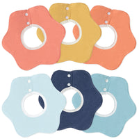 Zainpe 6Pcs 360° Rotate Baby Bibs Waterproof Snap Baby Bib Solid Colors Blue Orange Cotton Absorbent Feeding Burp Cloth for Unisex Newborn Infant 0-12 Months Boys Girls Drooling Teething Toddler