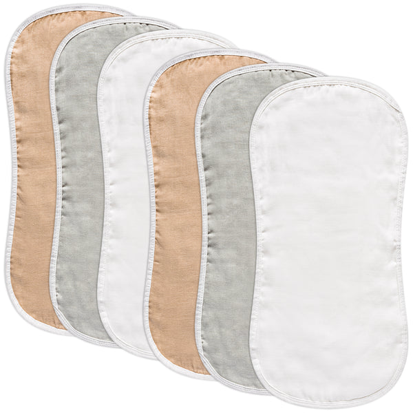 Zainpe 6Pcs Muslin Baby Burp Cloths White Grey Brown Cotton Soft Burping Cloths with 6 Absorbent Layers Drooling Bib Newborn Towel for Infant Toddler Boy Girl Feeding Teething Sleeping 19.7 X 10.6 in