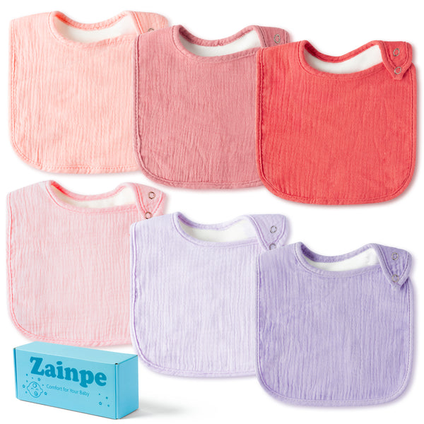 Zainpe 6Pcs Snap Muslin Cotton Baby Bibs Pink Purple Soft Absorbent Infant Bibs Adjustable Bandana Drool Bib Winter Christmas Gift for Boy Girl Toddler Newborn Drooling Feeding Teething 0-36 Months