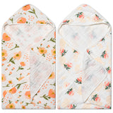 Zainpe 2Pcs Muslin Baby Hooded Towel Flowers Pattern Soft Cotton Absorbent Bath Towel Blanket Set for Infant Shower Gifts Newborn Essential Toddler Boys Girls 31.5 X 31.5 in