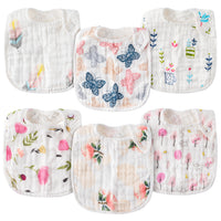 Zainpe 6Pcs Snap Muslin Cotton Baby Bibs Pink Butterflies Flowers Bibs with 6 Absorbent & Soft Layers Adjustable Burp Cloths for Infant Girl Boy Toddler Drooling Eating Teething Feeding 0-24 Months