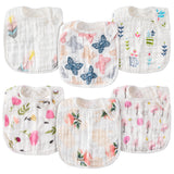 Zainpe 6Pcs Snap Muslin Cotton Baby Bibs Pink Butterflies Flowers Bibs with 6 Absorbent & Soft Layers Adjustable Burp Cloths for Infant Girl Boy Toddler Drooling Eating Teething Feeding 0-24 Months