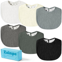 Zainpe 6Pcs Muslin Cotton Back Snap Baby Bibs White Black Soft Waterproof Infant Bibs Adjustable Absorbent Winter Christmas Gift Saliva Towel for Boy Girl Newborn Feeding Teething Drooling 0-36 Months