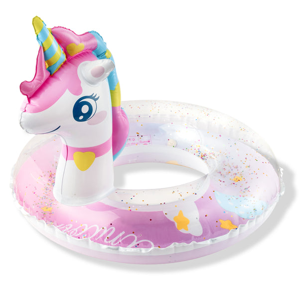 Zainpe Unicorn Inflatable Pool Float with Glitters Colorful Inflation Swimming Ring Summer Outdoor Water Lounge Inflatable Raft Tube Fun Beach Floaties Vinyl Swim Floaty Pool Toy for Kids Toddler