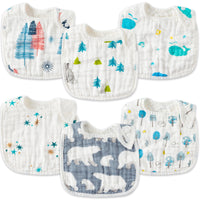 Zainpe 6Pcs Snap Muslin Cotton Baby Bibs Blue Trees Stars Pattern Bibs with 6 Absorbent & Soft Layers Adjustable Burp Cloths for Infants Girls Boys Toddler Drooling Feeding Eating Teething 0-24 Months