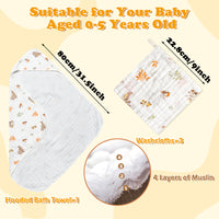 Zainpe 4Pcs Muslin Baby Hooded Towel & Washcloth Set Leaves Pattern Soft Absorbent Cotton Bath Hood Towels for Newborn Toddlers Essentials Boys Girls Infant Shower Gift 31.5 x 31.5 in