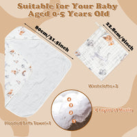 Zainpe 4Pcs Muslin Baby Hooded Towel & Washcloth Set Owl Pattern Soft Absorbent Cotton Bath Hood Towels for Newborn Toddlers Essentials Boys Girls Infant Shower Gift 31.5 x 31.5 in