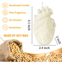 Zainpe Anatomical Heart Shaped Candle Gift Pine Fragrance Natural Soy Wax Handmade Aromatherapy Candle Home Aesthetic Decor Desk Decoration for House Bedroom Party Supplies Milky 2.4 x 4.1 inches