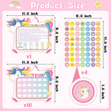 Zainpe 15Pcs Unicorn Potty Training Chart for Kids Unicorn-shaped Potty Chart with Rainbow Meteor Star Stickers Pink Toilet Training Reward Chart Develop Toileting Habit for Toddlers Boys Girls