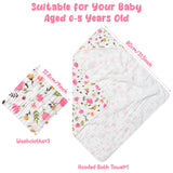 Zainpe 4Pcs Muslin Baby Hooded Towel & Washcloth Set Pink Flowers Pattern Soft Absorbent Cotton Bath Hood Towels for Newborn Toddlers Essentials Boys Girls Infant Shower Gift 31.5 x 31.5 in
