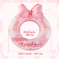 Zainpe Pink Bow Inflatable Pool Float with Duty Handles, Sweet Bowknot Inflation Swimming Ring Summer Outdoor Water Lounge Inflatable Raft Tube Fun Beach Floaties Vinyl Swim Floaty Pool Toys for Kids