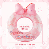 Zainpe Pink Bow Inflatable Pool Float with Duty Handles, Sweet Bowknot Inflation Swimming Ring Summer Outdoor Water Lounge Inflatable Raft Tube Fun Beach Floaties Vinyl Swim Floaty Pool Toys for Kids