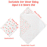 Zainpe 4Pcs Muslin Baby Hooded Towel & Washcloth Set Floral Pattern Soft Absorbent Cotton Bath Hood Towels for Newborn Toddlers Essentials Boys Girls Infant Shower Gift 31.5 x 31.5 in