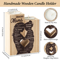 Zainpe Spanish Grateful Mama Candle Holders Mom Gift for Mother’s Day from Daughter Son, Wooden Heart Double Sided Printing Candlestick Personalized Present Birthday for Mommy from Kids