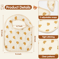 Zainpe 6Pcs Snap Muslin Cotton Baby Bibs Heart Bears Pattern Infants Drooling Bib Soft & Absorbent Adjustable Unisex Burp Cloths Feeding Bibs for Toddler Girls Boys Newborn Eating Teething 0-36 Months