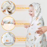 Zainpe 4Pcs Muslin Baby Hooded Towel & Washcloth Set Leaves Pattern Soft Absorbent Cotton Bath Hood Towels for Newborn Toddlers Essentials Boys Girls Infant Shower Gift 31.5 x 31.5 in