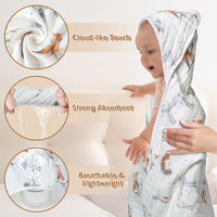 Zainpe 4Pcs Muslin Baby Hooded Towel & Washcloth Set Owl Pattern Soft Absorbent Cotton Bath Hood Towels for Newborn Toddlers Essentials Boys Girls Infant Shower Gift 31.5 x 31.5 in