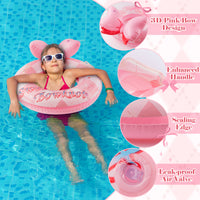 Zainpe Pink Bow Inflatable Pool Float with Duty Handles, Sweet Bowknot Inflation Swimming Ring Summer Outdoor Water Lounge Inflatable Raft Tube Fun Beach Floaties Vinyl Swim Floaty Pool Toys for Kids