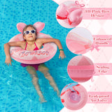 Zainpe Pink Bow Inflatable Pool Float with Duty Handles, Sweet Bowknot Inflation Swimming Ring Summer Outdoor Water Lounge Inflatable Raft Tube Fun Beach Floaties Vinyl Swim Floaty Pool Toys for Kids
