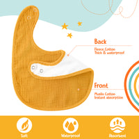 Zainpe 6Pcs Muslin Cotton Back Snap Baby Bibs Yellow Soft Waterproof Infant Bibs Adjustable Absorbent Winter Christmas Gift Saliva Towels for Boy Girl Newborn Toddler Feeding Teething 0-36 Months