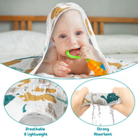 Zainpe 2Pcs Muslin Baby Hooded Towel Dinosaurs Pattern Soft Cotton Absorbent Bath Towel Blanket Set for Infant Shower Gifts Newborn Essential Toddler Boys Girls 31.5 X 31.5 in