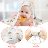 Zainpe 2Pcs Muslin Baby Hooded Towel Flowers Pattern Soft Cotton Absorbent Bath Towel Blanket Set for Infant Shower Gifts Newborn Essential Toddler Boys Girls 31.5 X 31.5 in