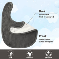 Zainpe 6Pcs Muslin Cotton Back Snap Baby Bibs White Black Soft Waterproof Infant Bibs Adjustable Absorbent Winter Christmas Gift Saliva Towel for Boy Girl Newborn Feeding Teething Drooling 0-36 Months