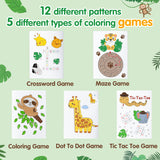 Zainpe 24Pcs Safari Animals Activity Coloring Game Books Jungle Lion Elephant Tiger Pattern DIY Art Drawing Book Maze Crossword Dot to Dot Color Game Booklets Kids Party Favors Goodie Bag Gift Filler