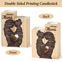 Zainpe Spanish Grateful Mama Candle Holders Mom Gift for Mother’s Day from Daughter Son, Wooden Heart Double Sided Printing Candlestick Personalized Present Birthday for Mommy from Kids