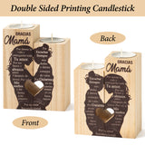 Zainpe Spanish Grateful Mama Candle Holders Mom Gift for Mother’s Day from Daughter Son, Wooden Heart Double Sided Printing Candlestick Personalized Present Birthday for Mommy from Kids