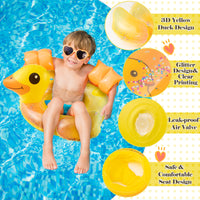 Zainpe Duck Inflatable Pool Float with Baby Safety Seat, Yellow Inflation Swimming Ring with Glitters Outdoor Water Lounge Inflatable Raft Tube Fun Beach Floaty Toy for Infant Toddlers Kids Children