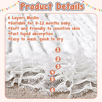 Zainpe 6Pcs Muslin Baby Burp Cloths White Grey Brown Cotton Soft Burping Cloths with 6 Absorbent Layers Drooling Bib Newborn Towel for Infant Toddler Boy Girl Feeding Teething Sleeping 19.7 X 10.6 in
