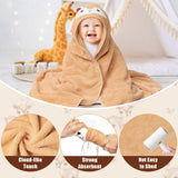 Zainpe 4Pcs Baby Animal Character Hooded Towel & Washcloth Set Brown Coral Fleece Soft Absorbent Cute Deer Bath Towel Blanket Hand Towels Infant Shower Gifts for Newborn Essential Toddler Boys Girls